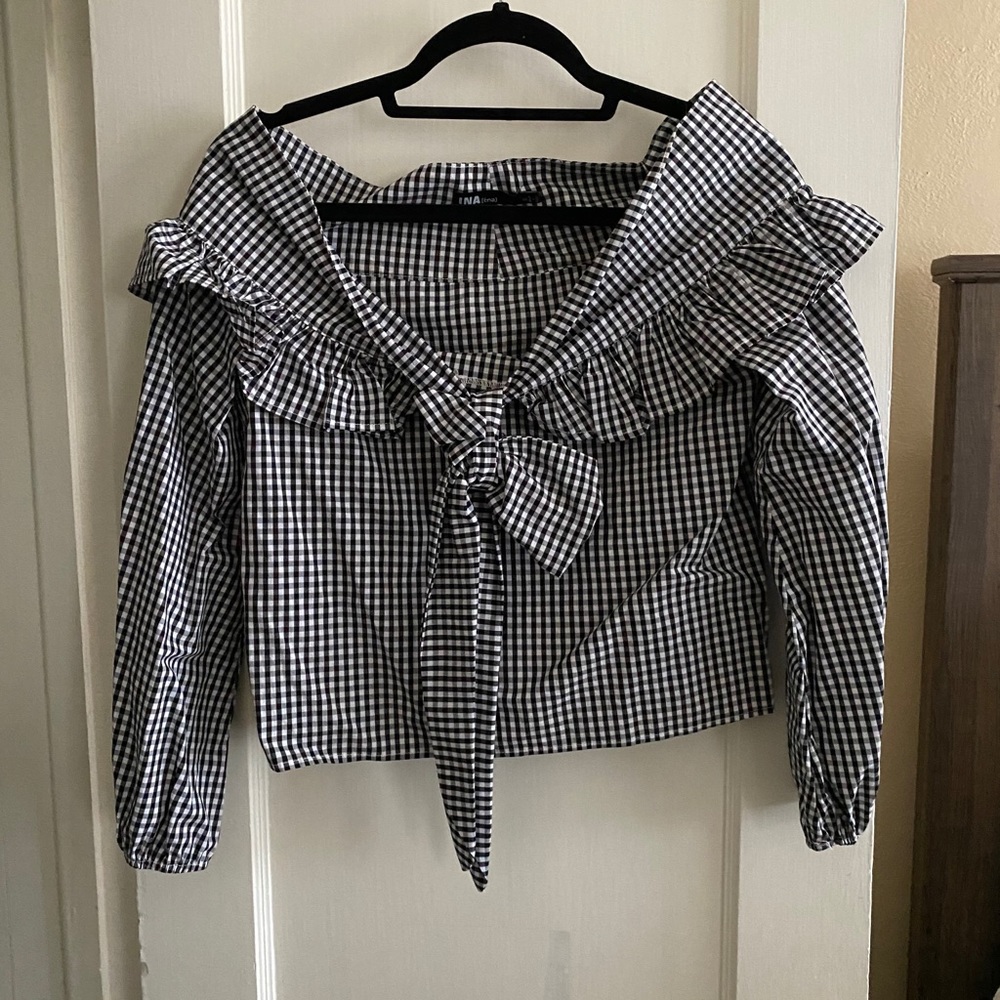 Off the shoulder checked blouse